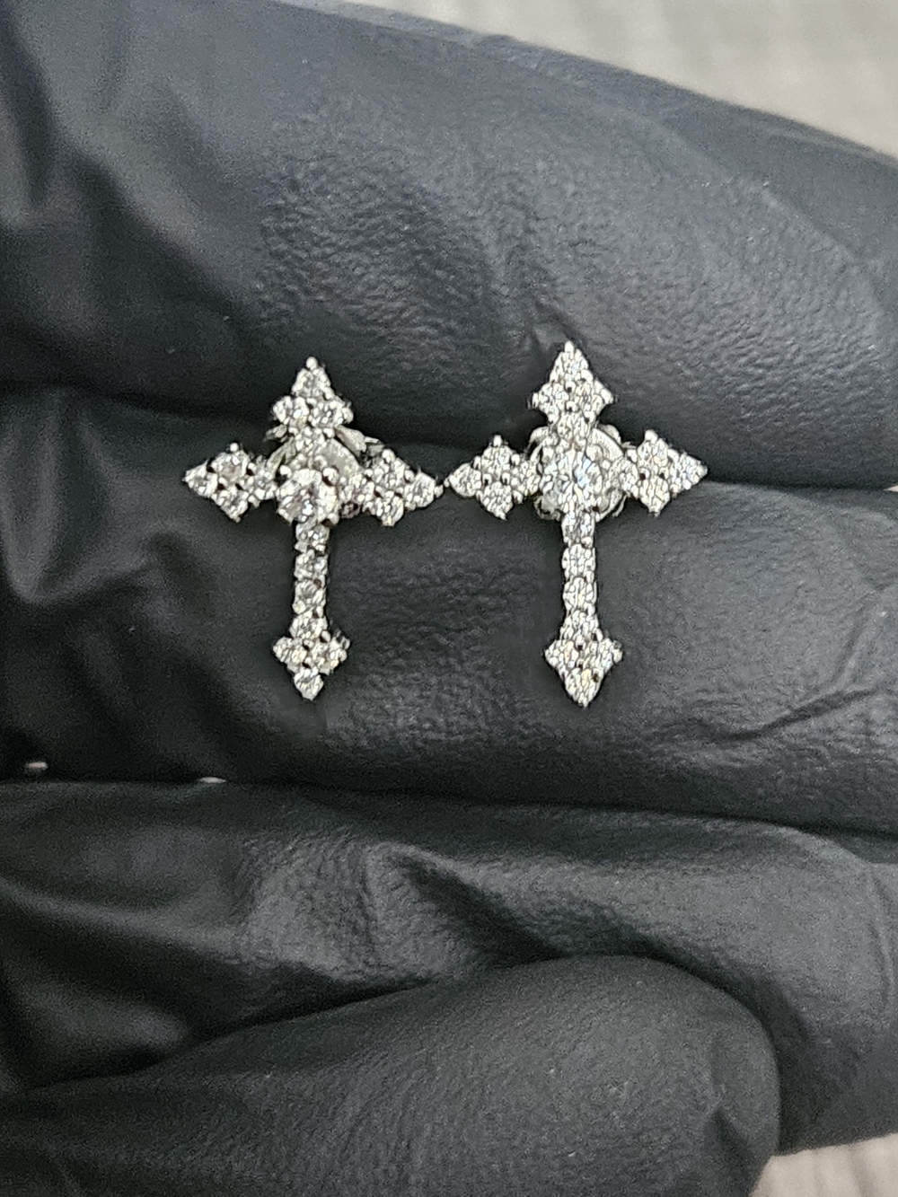 Cubic Zirconia Cross Stud Earrings in Silver - Women Jewelry - Picture 3 of 6